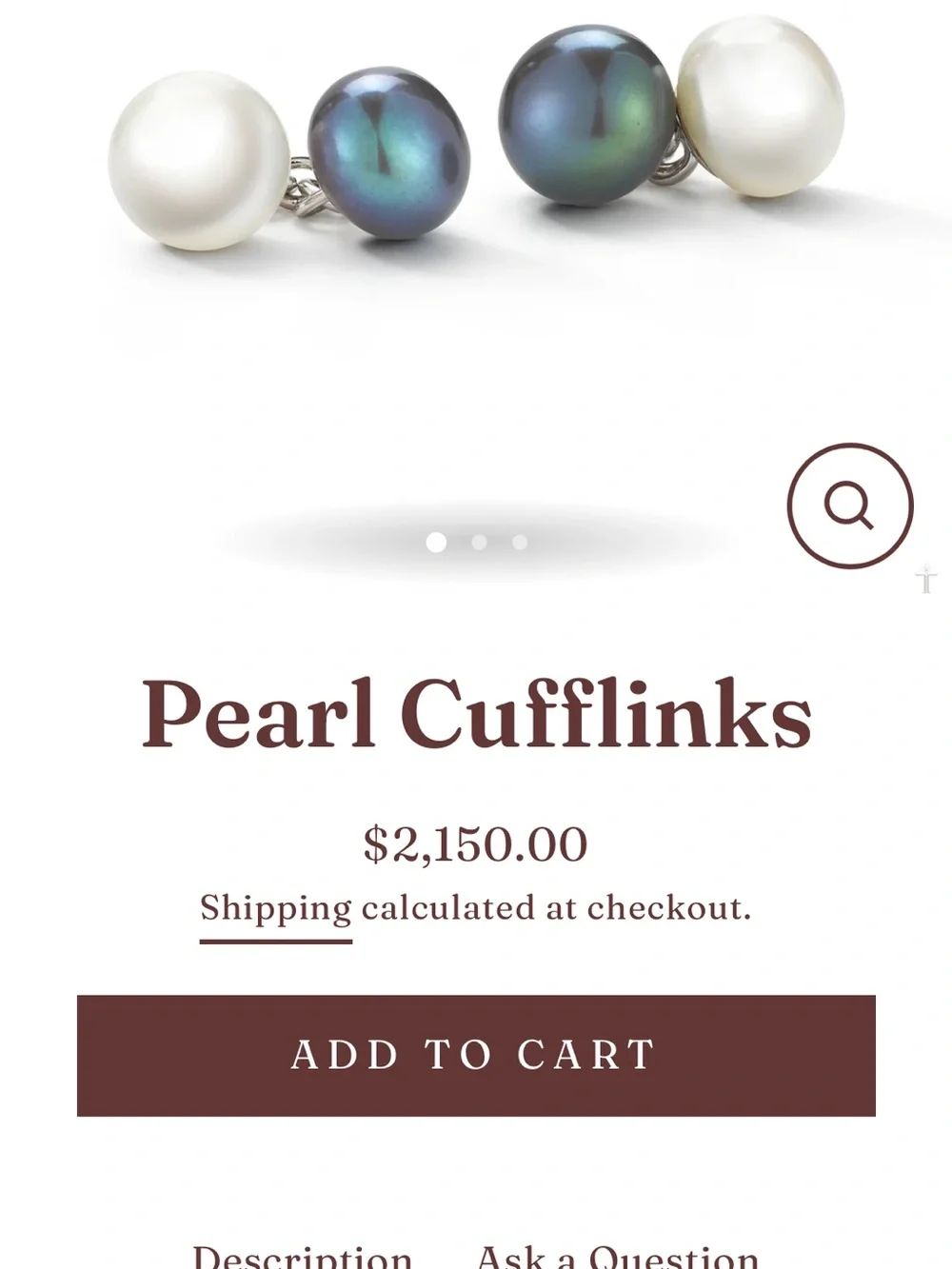 BNIB TRIANON PEARL AND 18K WHITE GOLD CUFFLINKS $2150 - Picture 8 of 10
